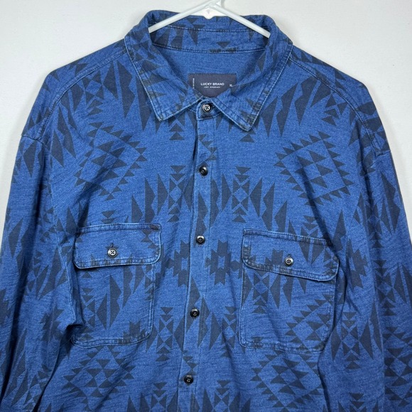 Lucky Brand Aztec Print Blue Button Up Shirt‎ Menswear Sz XL - Picture 2 of 11